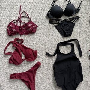 Victoria's Secret Black and Burgundy Bikini Set